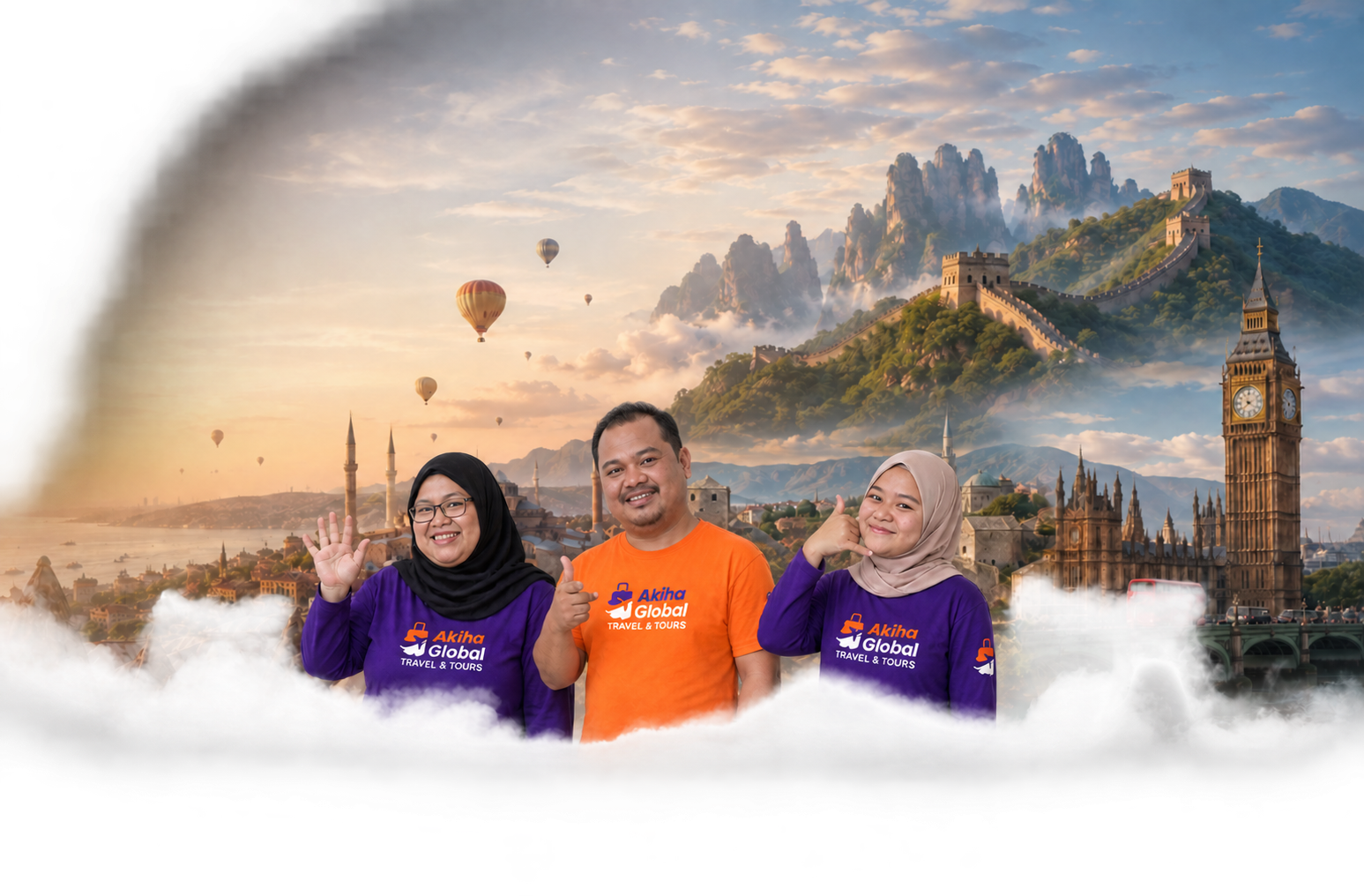 Team Akiha Global bersama visual destinasi antarabangsa